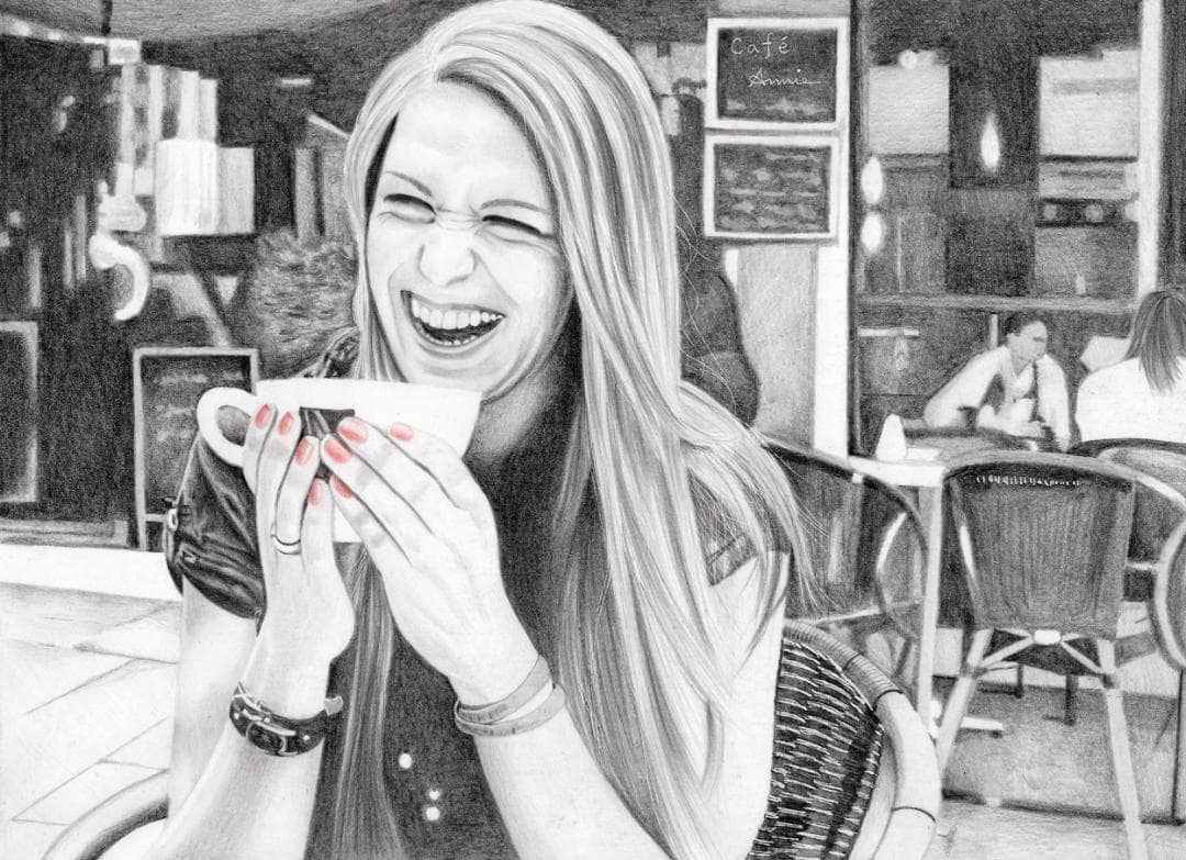 鉛筆画「A big laugh」　B5大サイズ