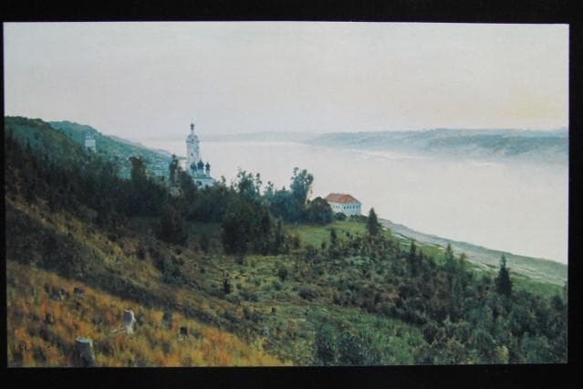 レビターン、「夕べ、輝くプリョース」、希少な額装用画集より、新品高級額装付