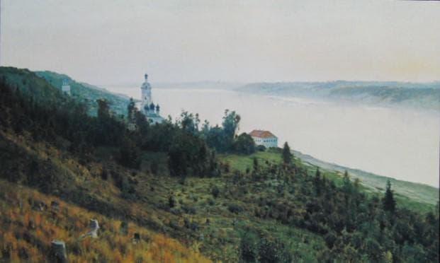 レビターン、「夕べ、輝くプリョース」、希少な額装用画集より、新品高級額装付