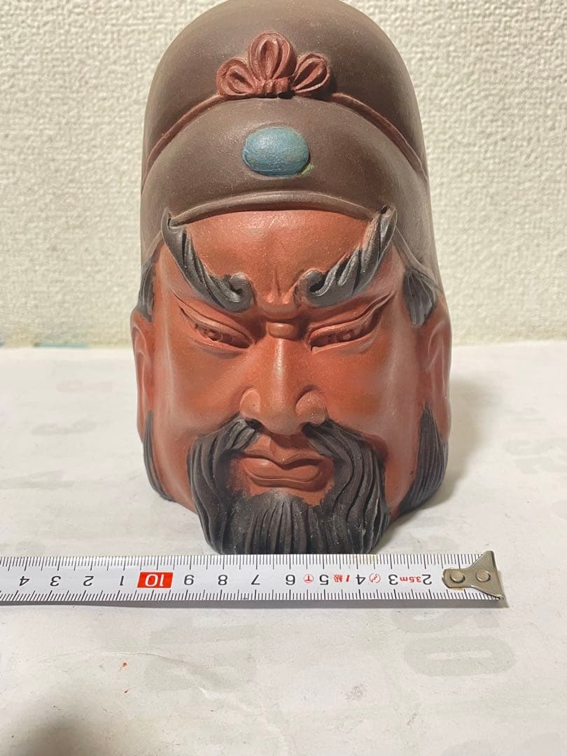 中国美術　在銘　紫砂彫塑　壁挂　置物　關羽像　アンティーク