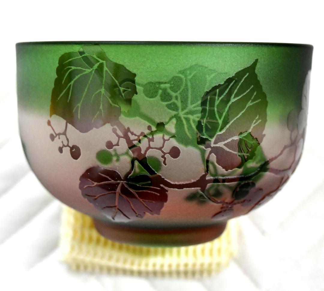 北一硝子 抹茶茶碗　夏用　ハンドメイド　サンドブラストの逸品 未使用長期保管品