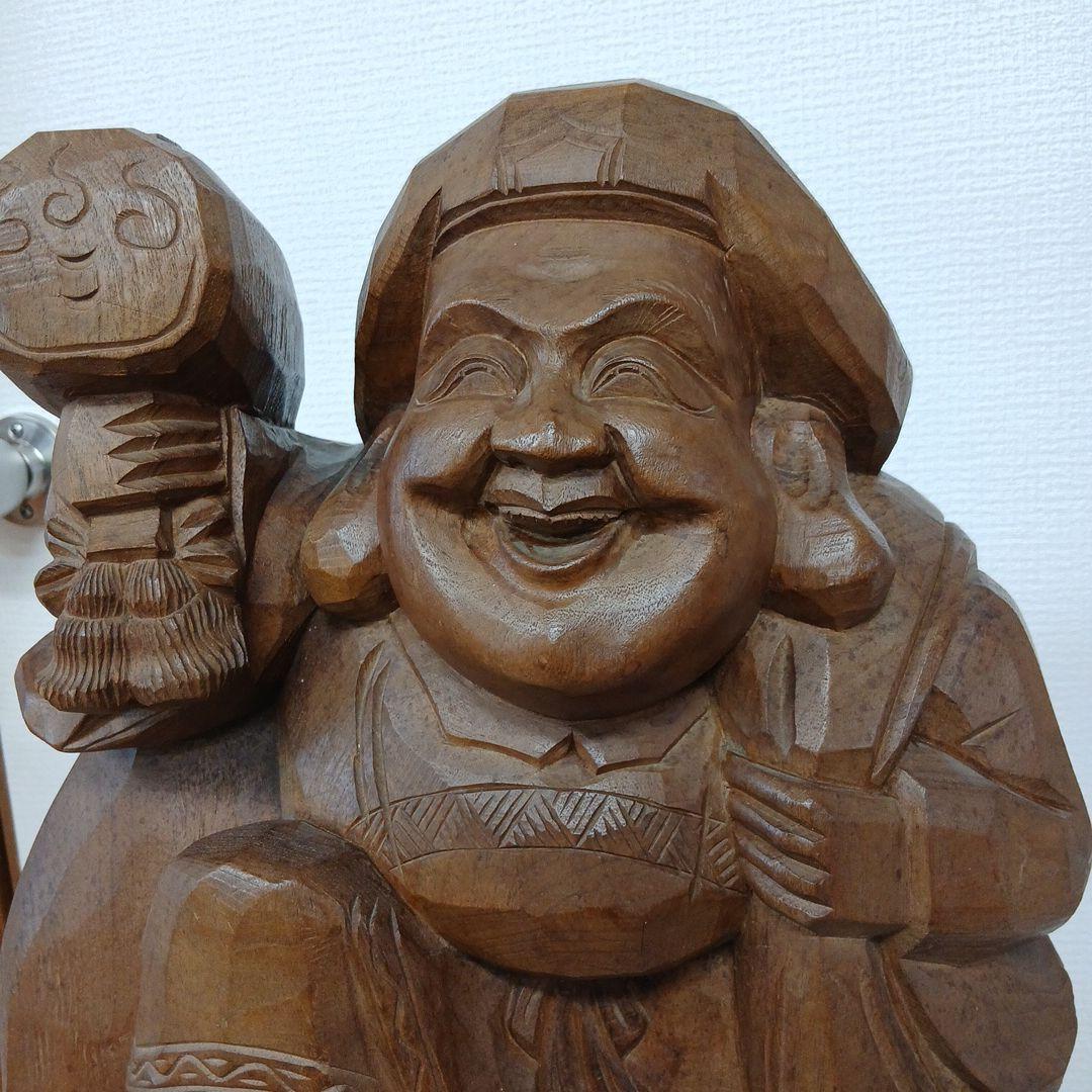 希少大型天然木　恵比寿大黒天　 福の神 彫刻縁起物