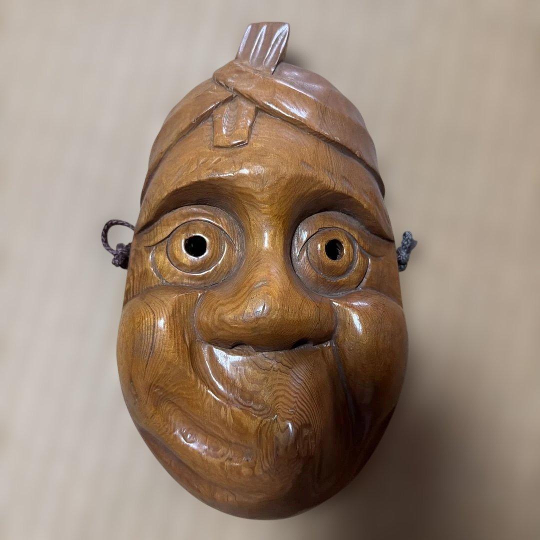 木製 お面 笑顔のデザイン アンティーク