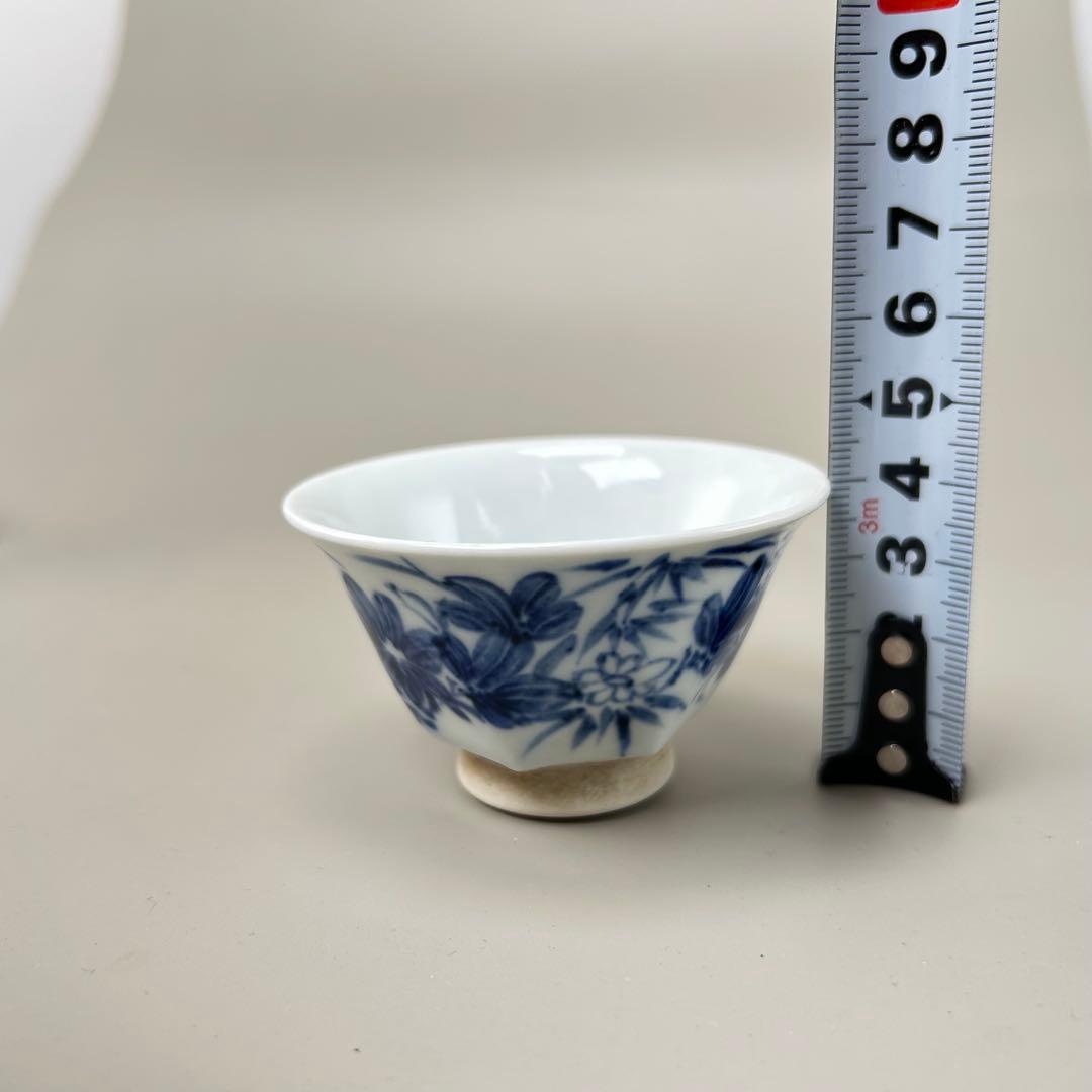 清水七兵衛 茶道具 京焼　名工　染付　草花文　 5客セット