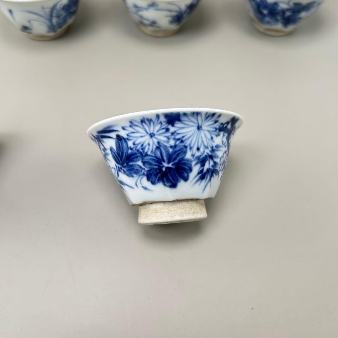 清水七兵衛 茶道具 京焼　名工　染付　草花文　 5客セット