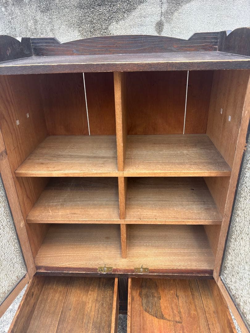 昭和レトロ 食器棚 飾り棚 本棚 キャビネット すりガラス アンティーク