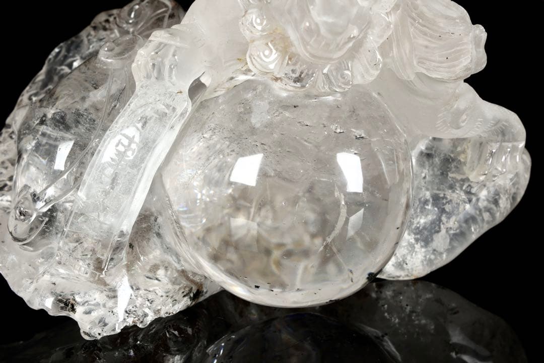 中国美術 水晶玉乗獅子 万事如意刻印 置物 老水晶彫 古水晶 唐物 古美術 骨董