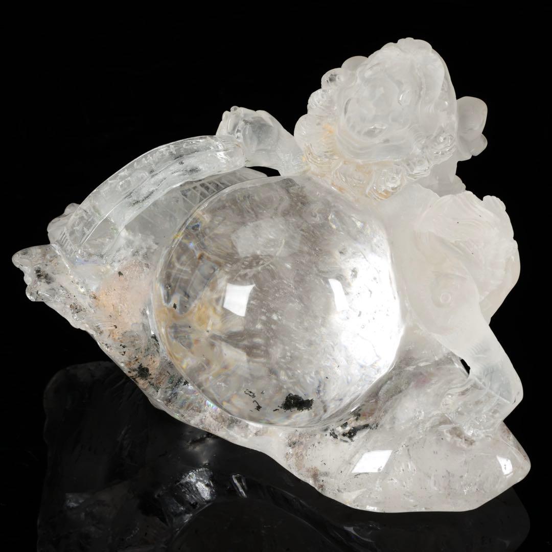 中国美術 水晶玉乗獅子 万事如意刻印 置物 老水晶彫 古水晶 唐物 古美術 骨董