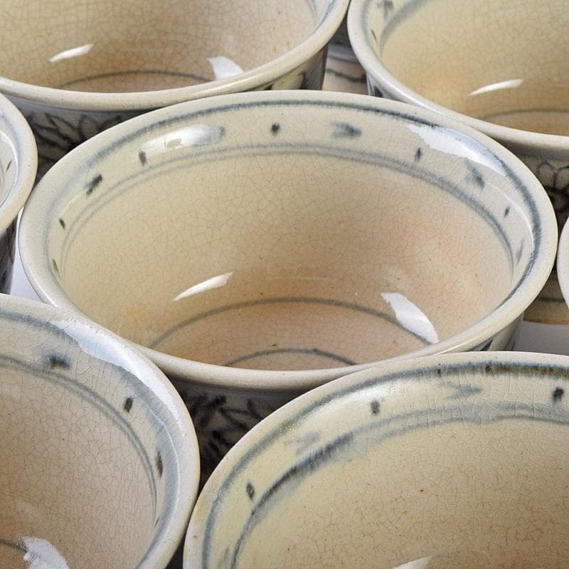 茶道具　楽山焼　楽山窯造　安南染付　花唐草文　数茶碗　十客　共箱　MR9239B