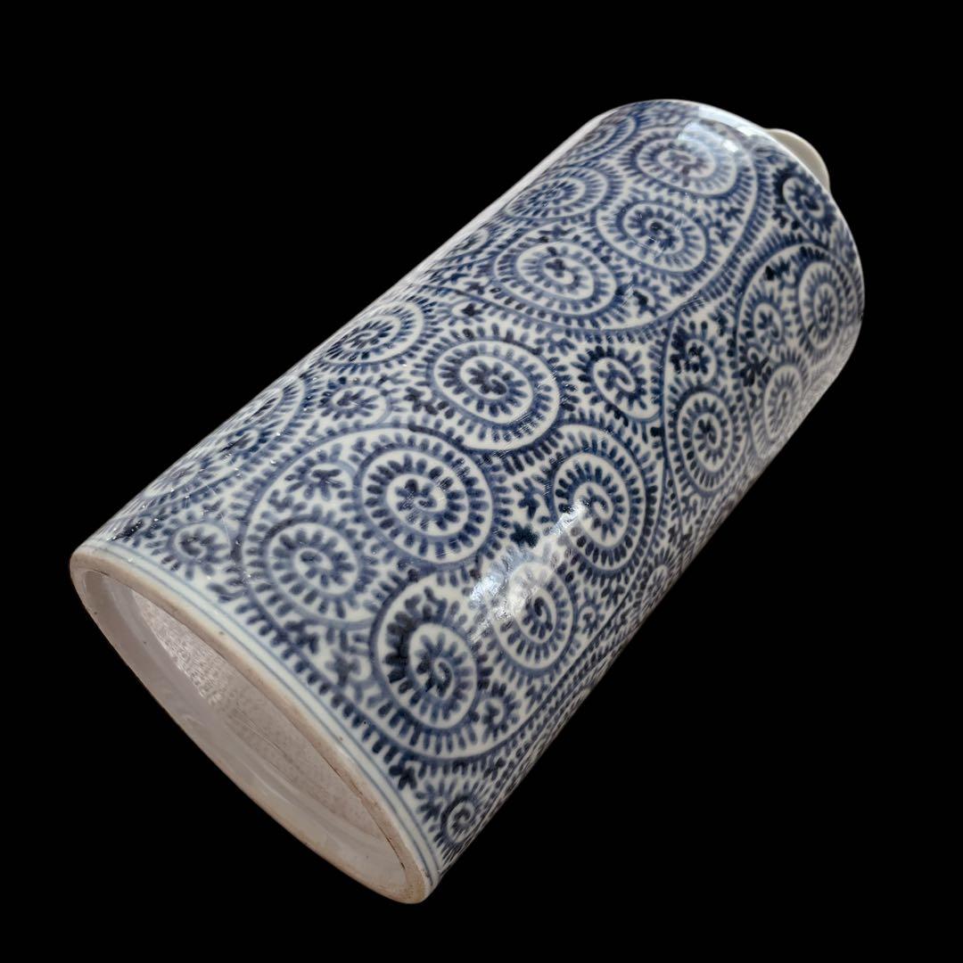 古伊万里 蛸唐草 円柱 大徳利 花瓶 染付け アンティーク 大きいサイズ 陶器