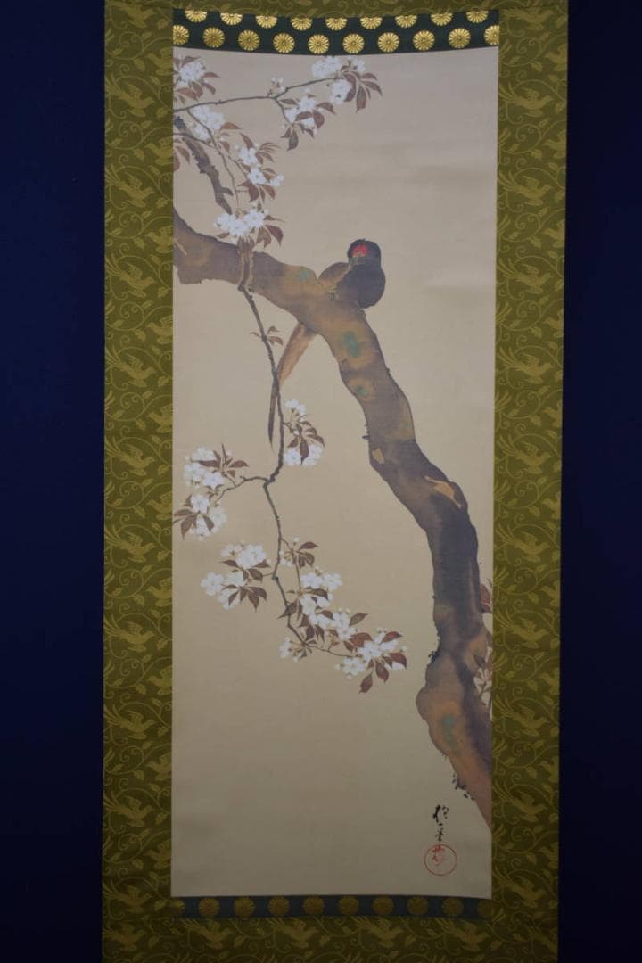 複製/酒井抱一/桜花雉子図/工芸/桐共箱付/布袋屋掛軸HH-940