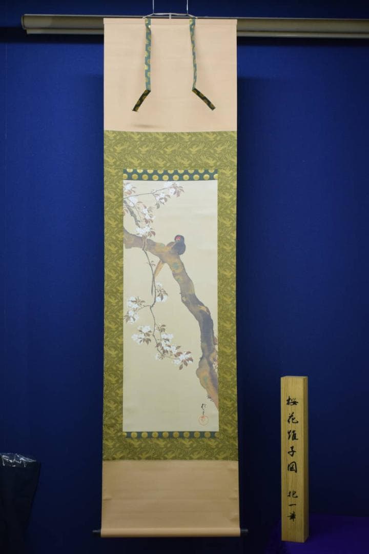 複製/酒井抱一/桜花雉子図/工芸/桐共箱付/布袋屋掛軸HH-940