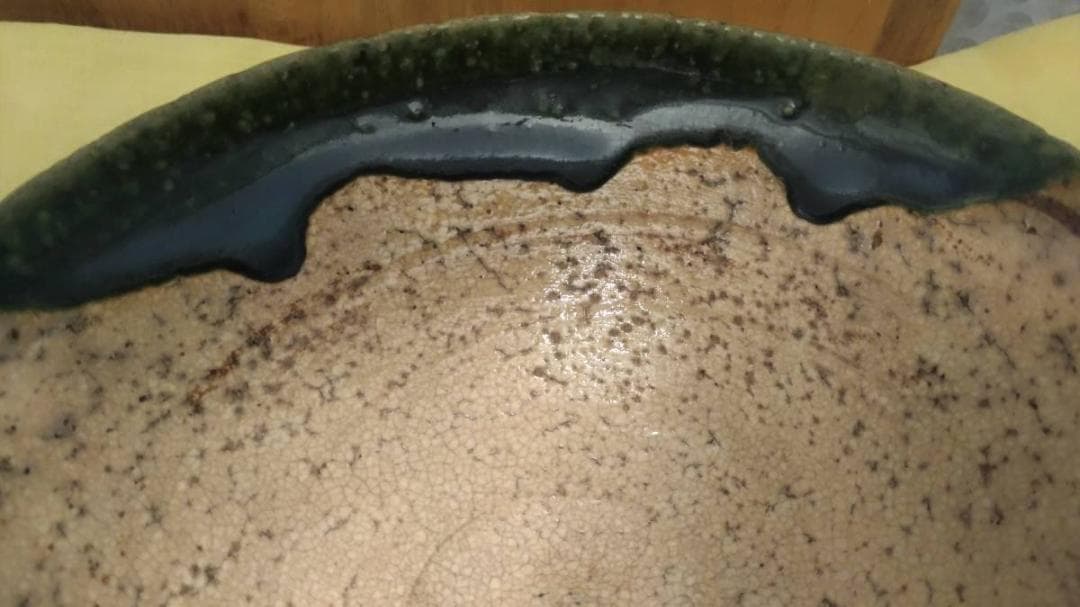 新品　二代　山口錠鉄　作　織部　平茶碗　木箱付き　瀬戸焼織部　抹茶茶わん　茶道具