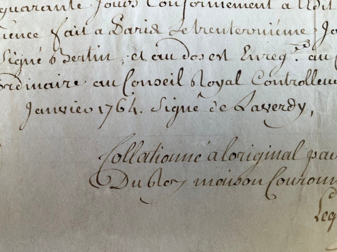 フランスアンティーク　PARIS　1764年　羊皮紙　/ カリグラフィー