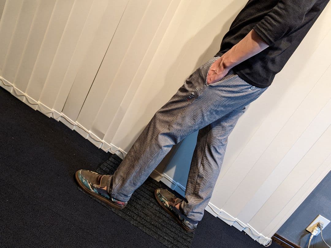 アンパスィ　千鳥柄　ストレッチ　ロング　パンツ　ゴルフ　ウェア　ナイロン　総柄