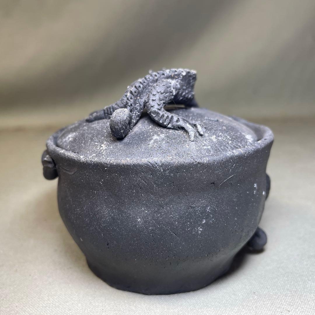 時代 備前双龍宝瓶　炭化青備前 窯変 双竜　手造　煎茶道具　備前焼 急