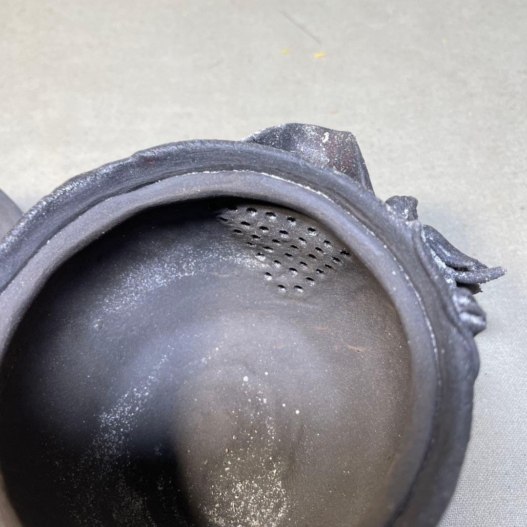 時代 備前双龍宝瓶　炭化青備前 窯変 双竜　手造　煎茶道具　備前焼 急