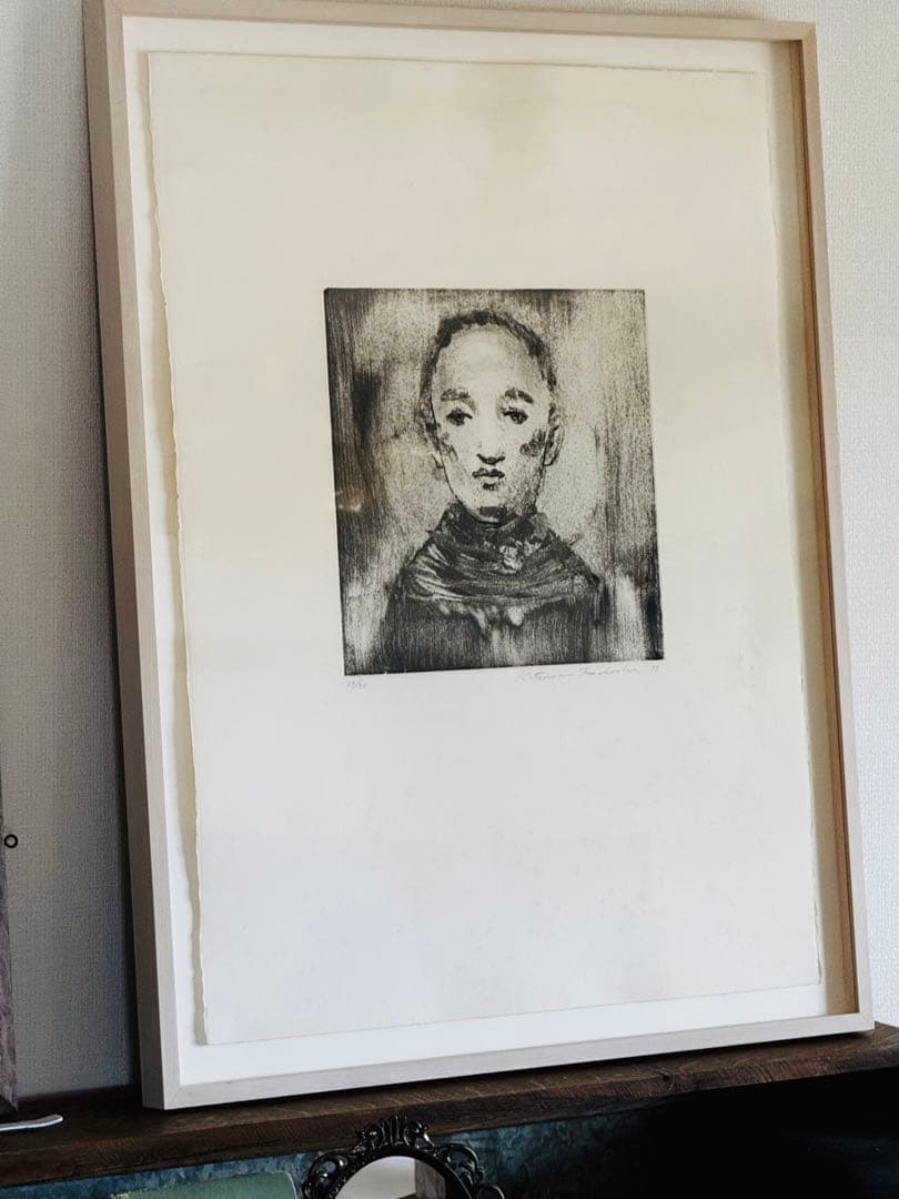 舟越桂　古い鏡　リトグラフ 肖像画 1993年