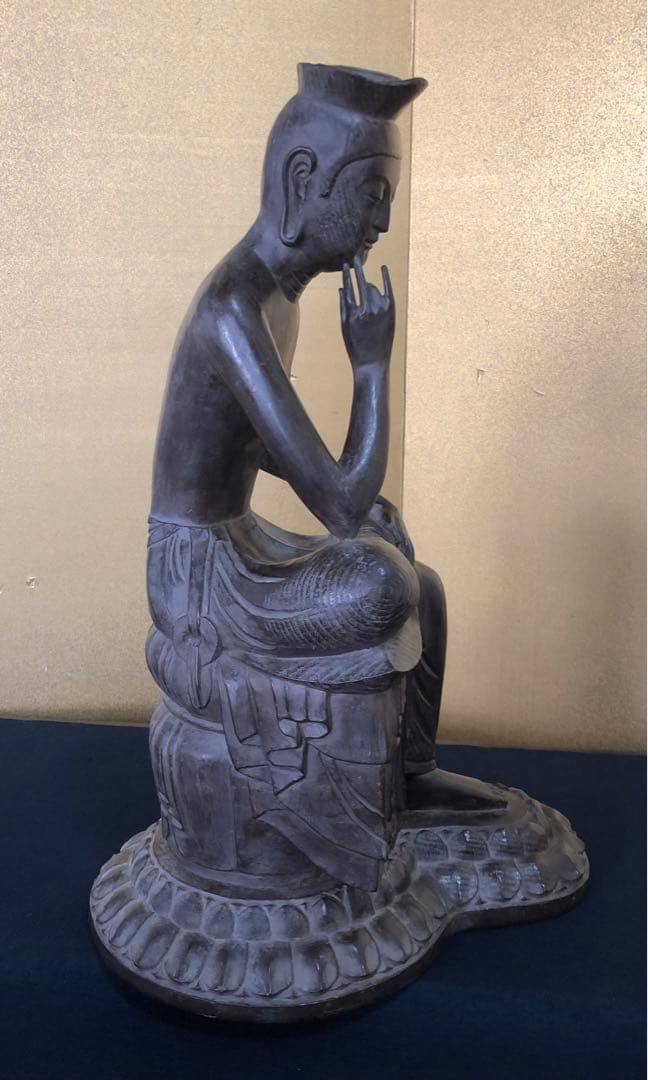 《R》仏像 弥勒菩薩半跏思惟像 木彫 高さ約54㎝ 260203く4