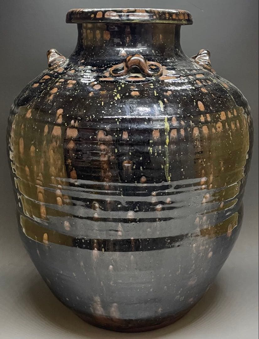 丹波焼　丹泉窯　四耳壺　葉茶壺　特大40cm 　e9033