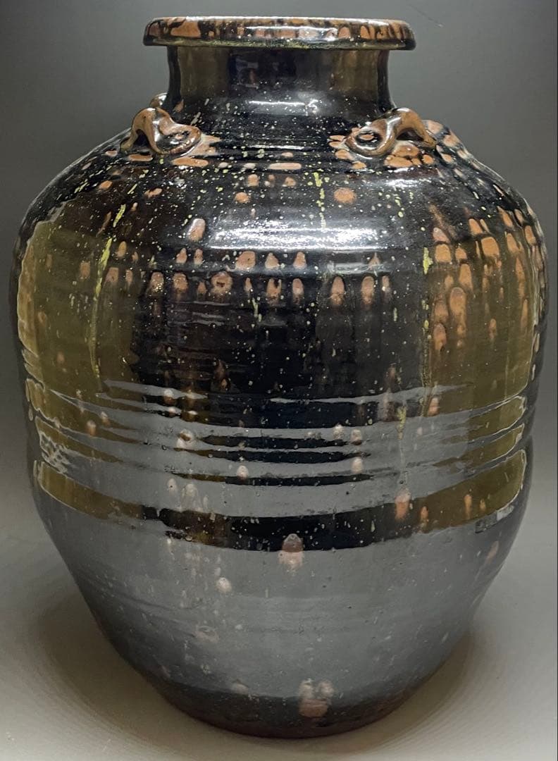 丹波焼　丹泉窯　四耳壺　葉茶壺　特大40cm 　e9033