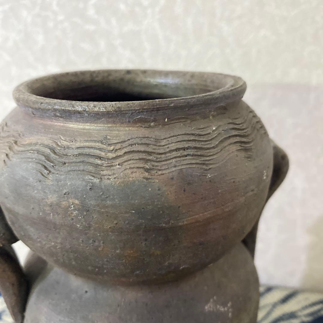 人間国宝　金重陶陽　備前耳付花瓶