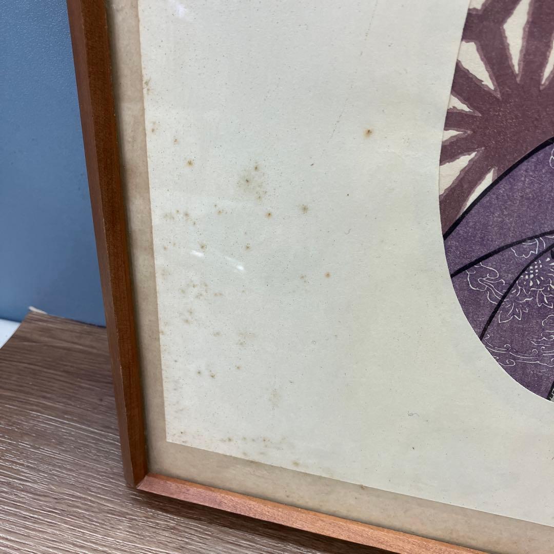 昭和レトロ 豊原国周 団扇絵 木版画 「江戸の華」 額装品 幕末 明治 浮世絵