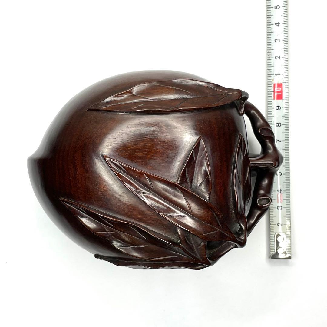 上海シタン 桃　未使用　本紫檀　蓋物　希少木　漆塗り 置物　美術工芸品　飾り