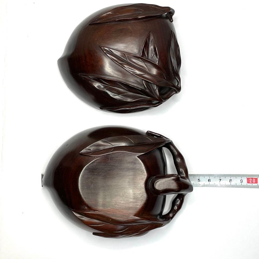 上海シタン 桃　未使用　本紫檀　蓋物　希少木　漆塗り 置物　美術工芸品　飾り