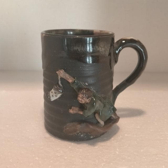 希少 里帰り 隅田焼 井上良斎 高浮彫 カップ アンティーク