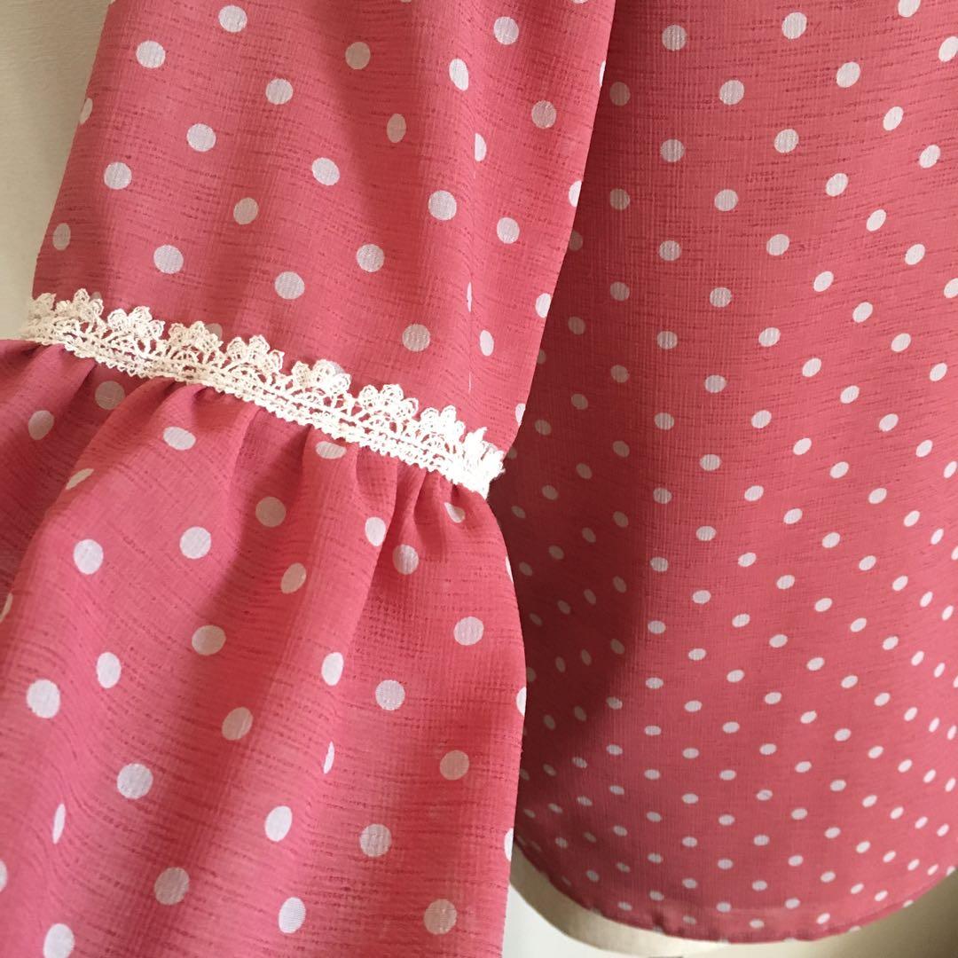 フラメンコ衣装 ふんわりブラウス くすみピンク水玉