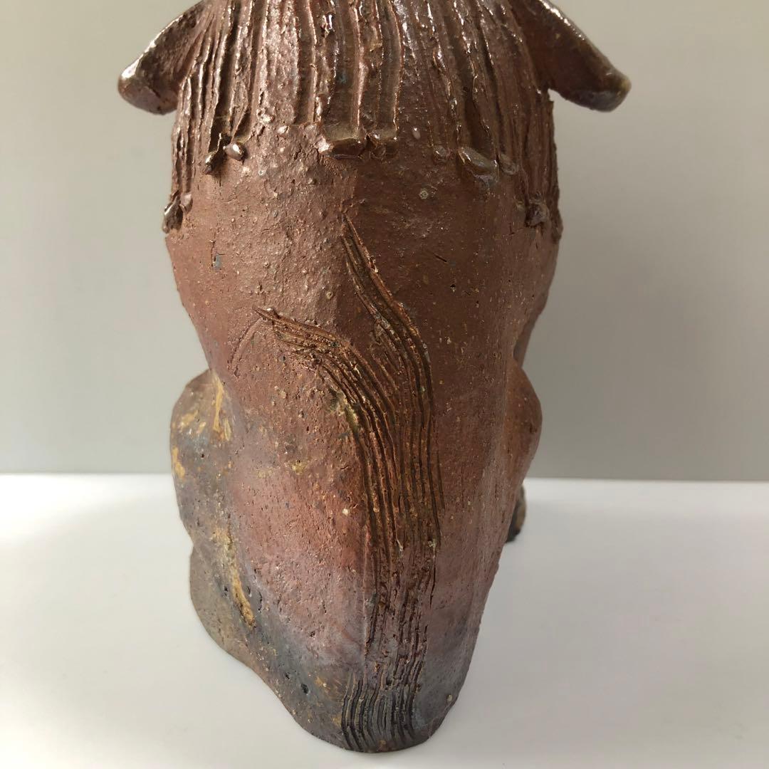 備前焼　置物　狛犬　シーサー　阿吽　魔除け　時代　アンティーク　民芸　手作り