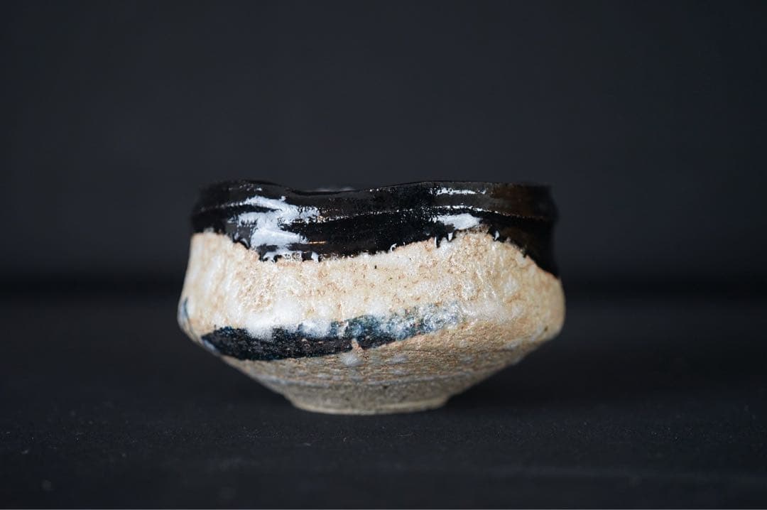 三代 佐々木昭楽 沓形 黒茶碗 共箱 蓋無し 共布 茶道具