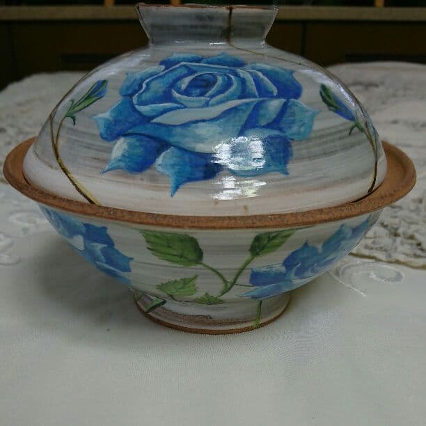手作り陶芸 青い薔薇丼