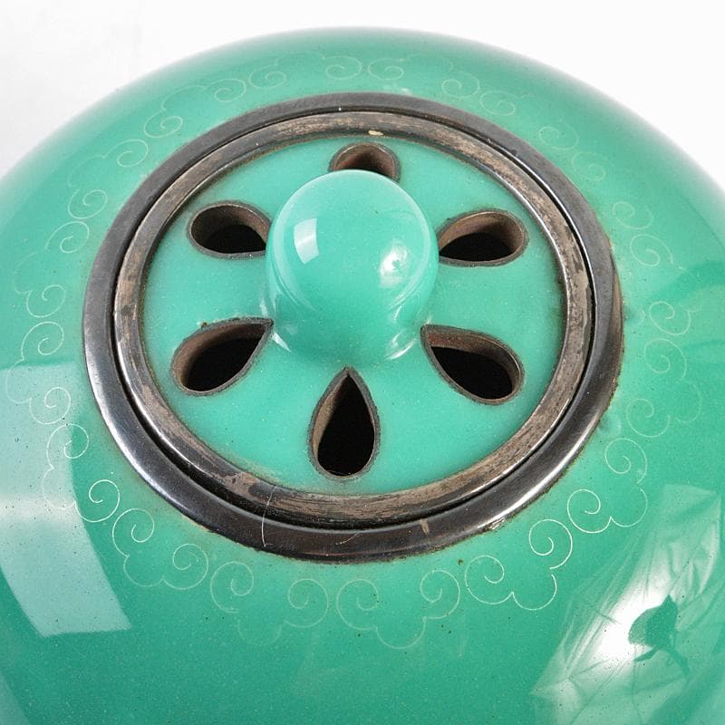 七宝焼　安藤七宝店　象嵌　青色香炉　時代箱付　F　R5554