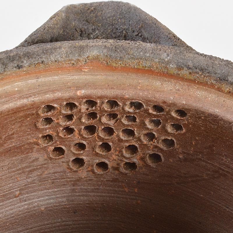 煎茶道具　備前焼　明光窯　蓮根摘蓮葉　宝瓶　急須　共箱　D　R6438