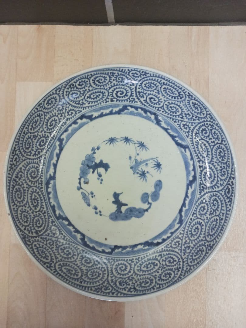 時代物　江戸期　蛸唐草　大皿　二重渦福　時代箱付　ほぼ無傷