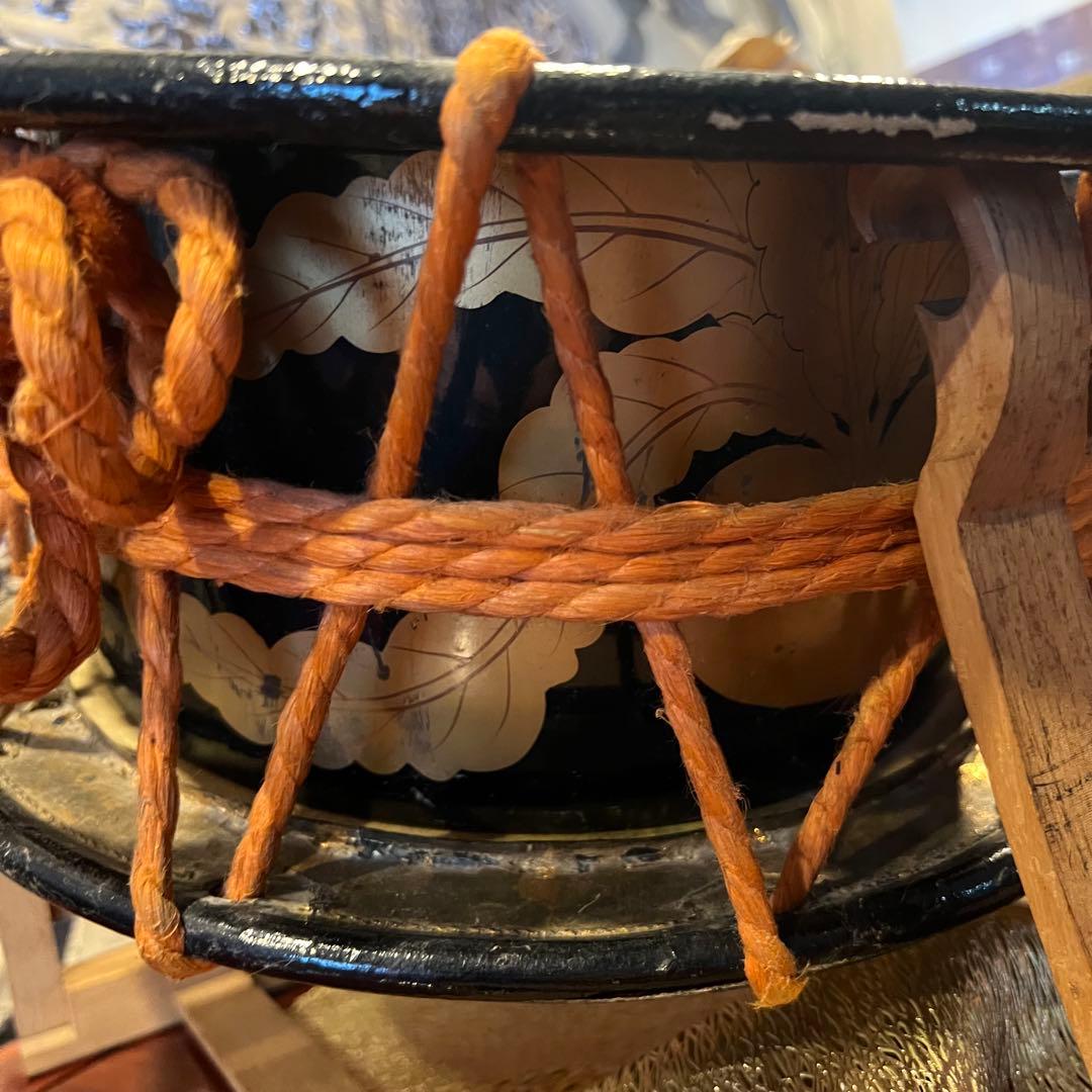 アンティーク　締太鼓　附締太鼓　和太鼓本体　バチ、テレン台付き　和太鼓