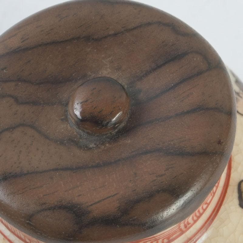 茶道具　九谷焼　古九谷　人物文　茶入　黒柿蓋　仕覆付　V　9669