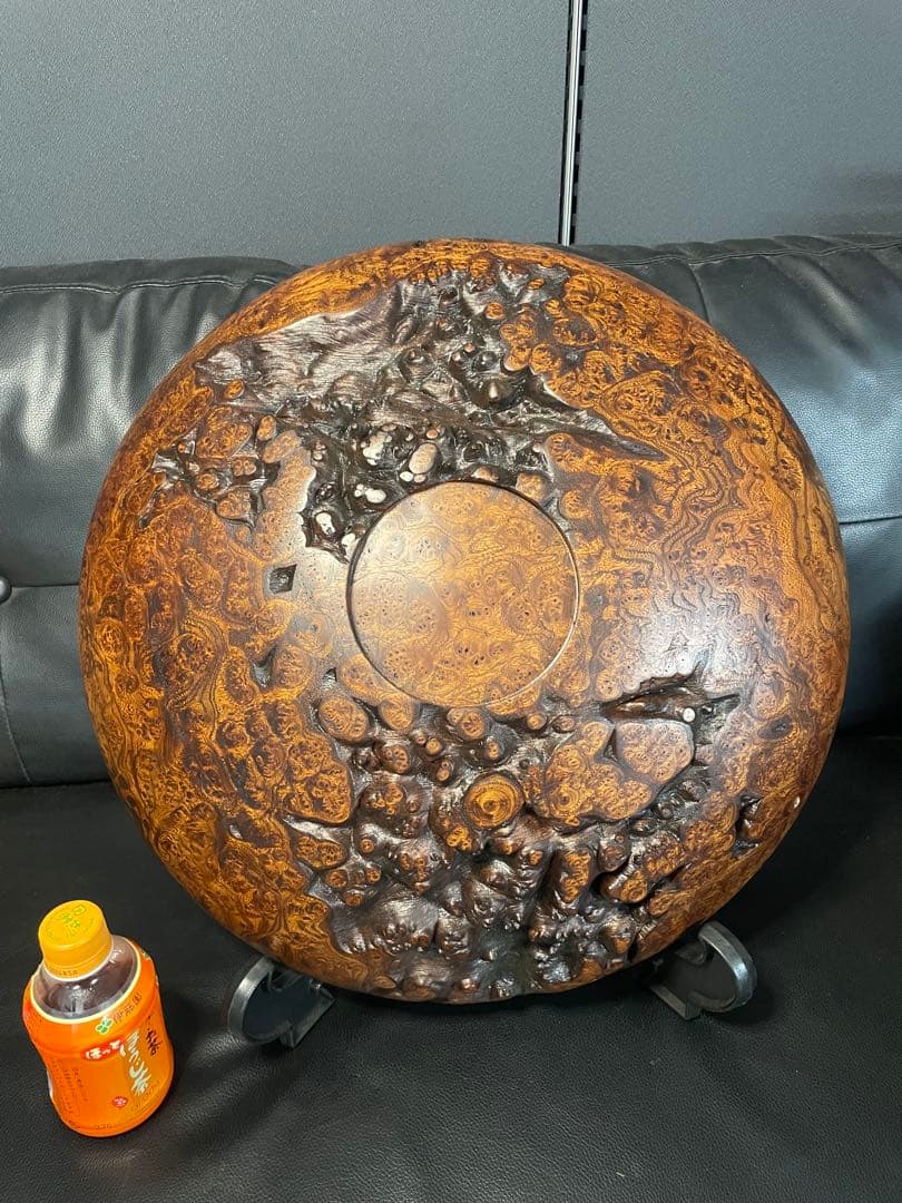 珍品　屋久杉　銘木　大型超極上泡瘤　極上光明　飾り皿　径約47cm
