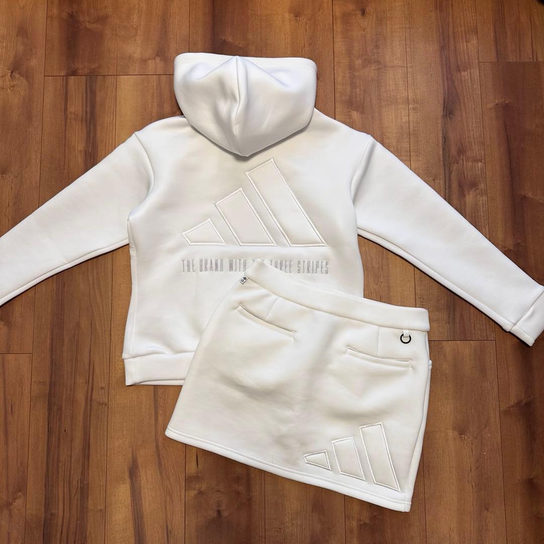 ダンボールニット　セットアップ　ビッグアディダスロゴ　春秋冬　XL 長袖 白