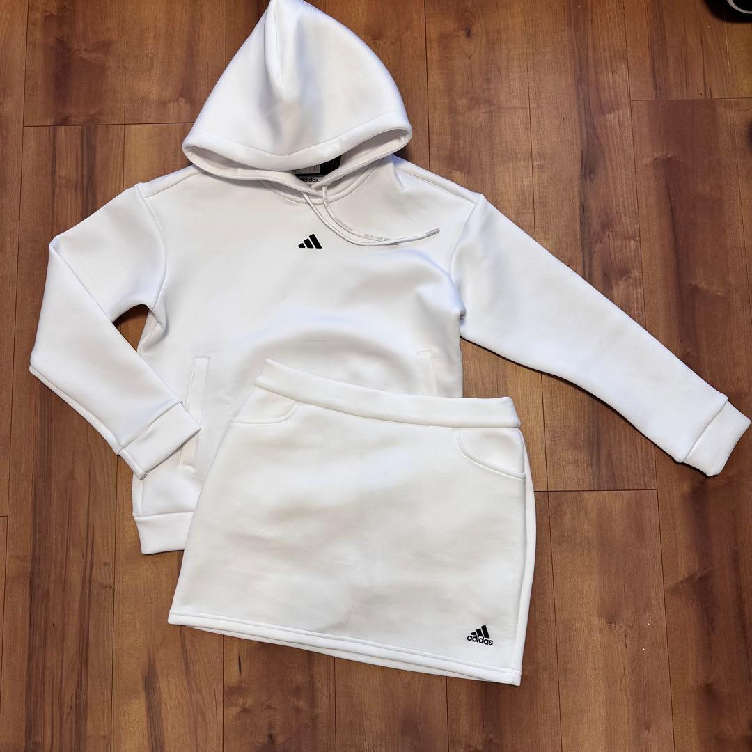 ダンボールニット　セットアップ　ビッグアディダスロゴ　春秋冬　XL 長袖 白