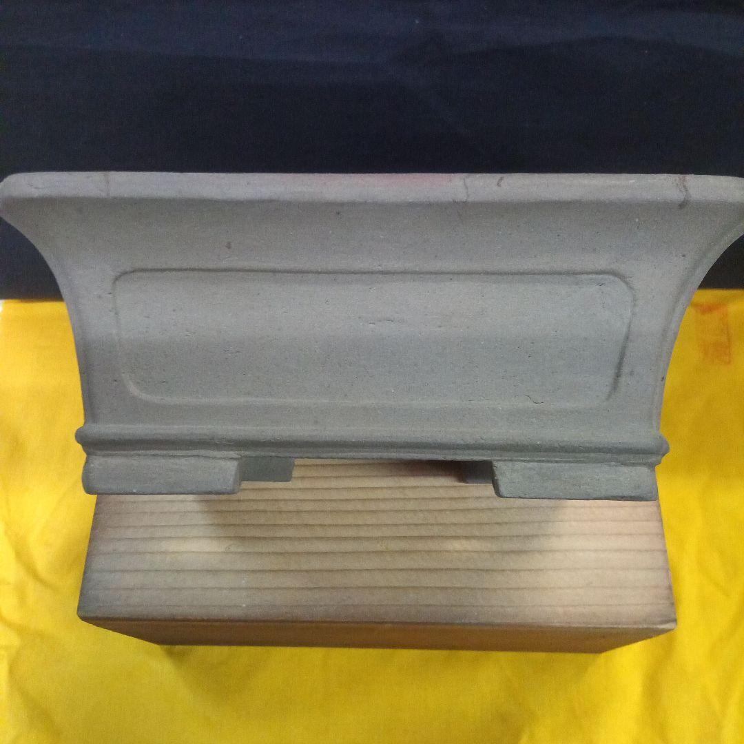 017.【寿悦】烏泥隅入/外縁額面長方鉢/ミニ盆栽鉢/木箱付き