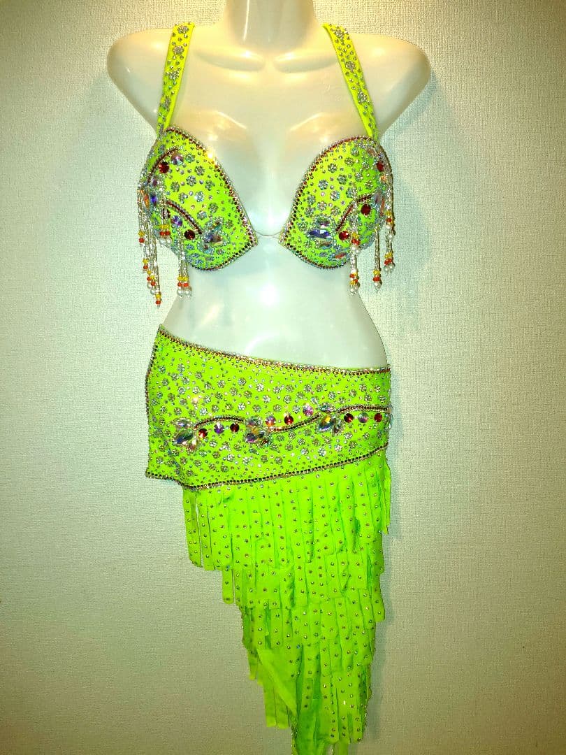 【新品】エジプト製ベリーダンス セットアップ 蛍光グリーン