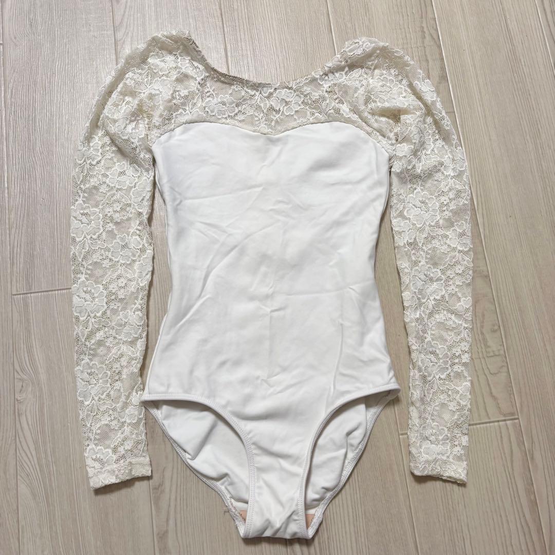 elevedancewear エレベダンスウェア　ホワイトレース　長袖レオタード
