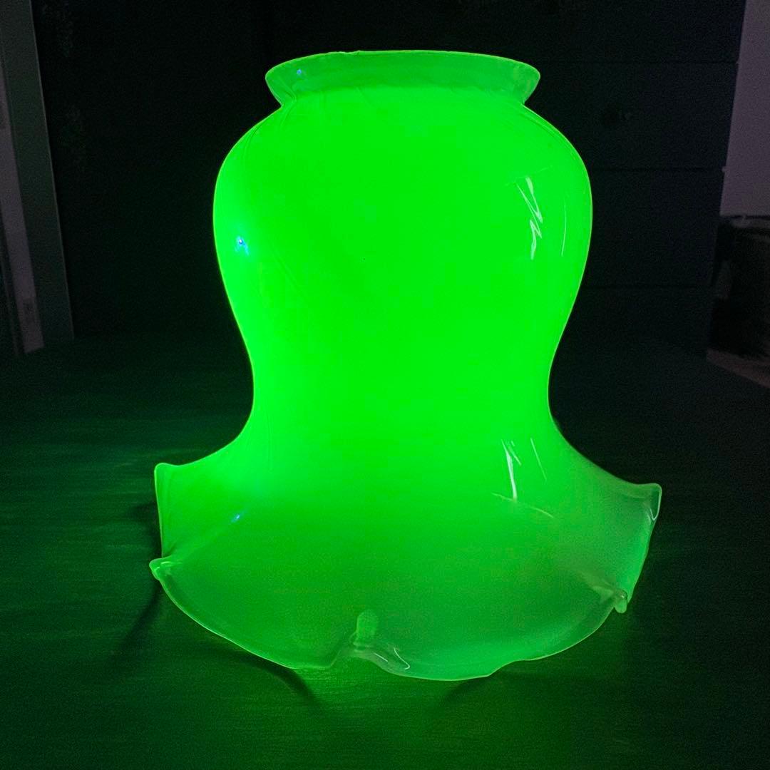 ヴァセリン　シェード　フランスアンティーク　ウランガラスシェード　 L