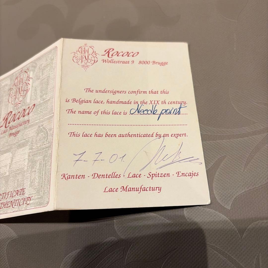 19世紀ベルギーブルージュ　アンティーク レース　ニードルポイント　鑑定証書付き
