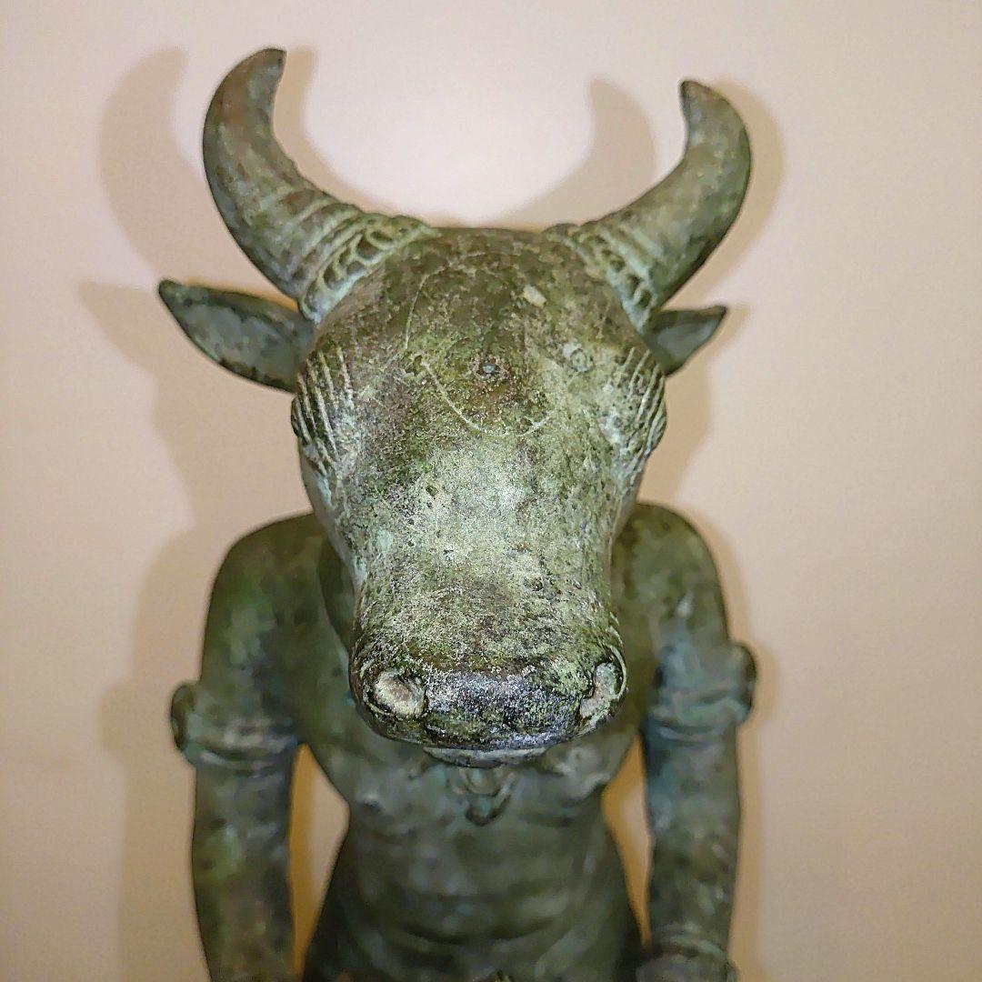 青銅 牛頭人型 彫刻 約28cm　チベット仏教の牛頭法王