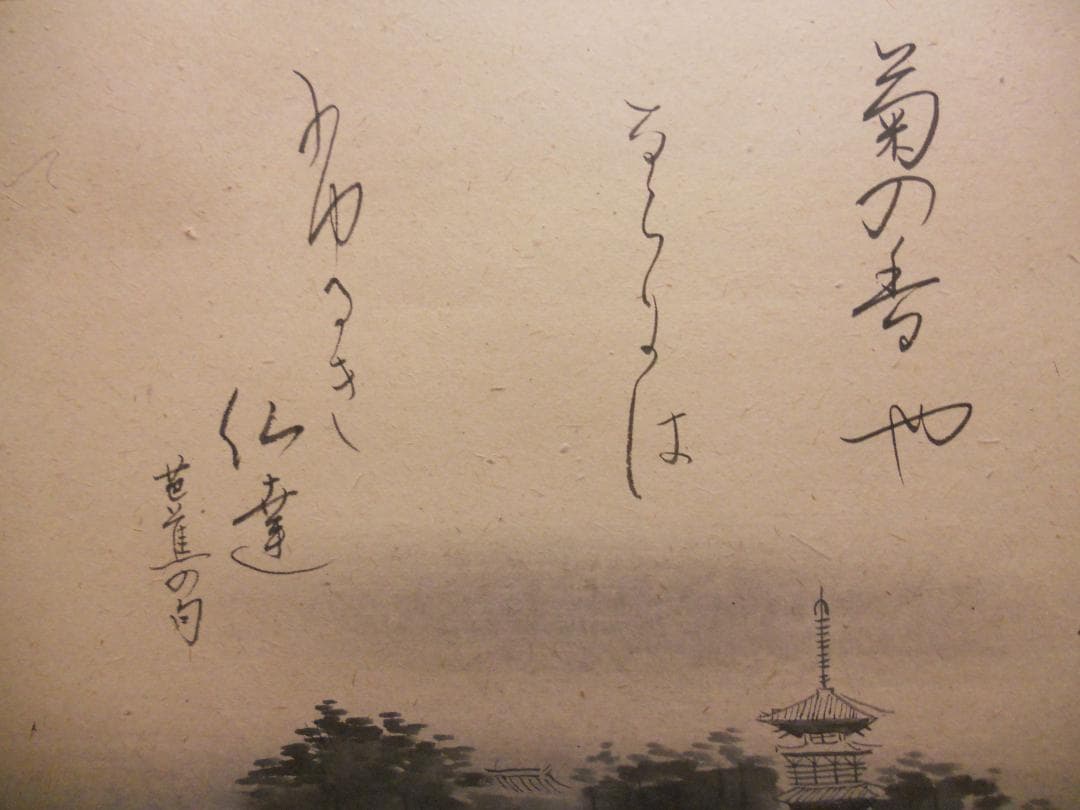 掛け軸 小栗千秋 『 野菊 』 芭蕉 俳画 紙本 希少 軸装 茶道具 掛軸 美品