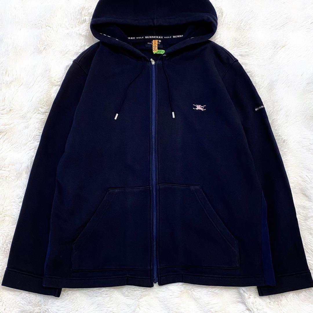 【大きいサイズ】バーバリー ゴルフ ノバチェック パーカー ネイビー ホース刺繍